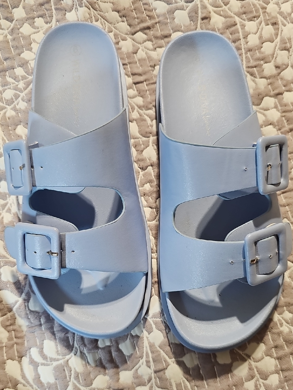 Wild Diva Light Blue Double Buckle Slide Sandals